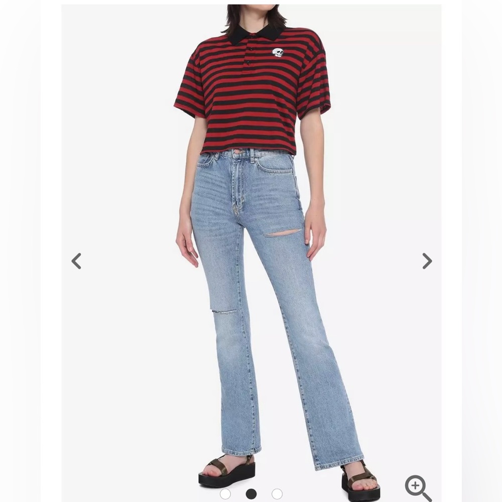 Midnight Hour Striped Polo Style Skull 💀 Women’s Shirt Size Small